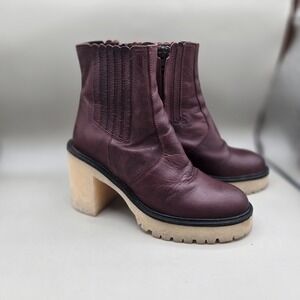 Free People James Wine Leather Heeled Chelsea Boots New Size‎ 37 US  6.5